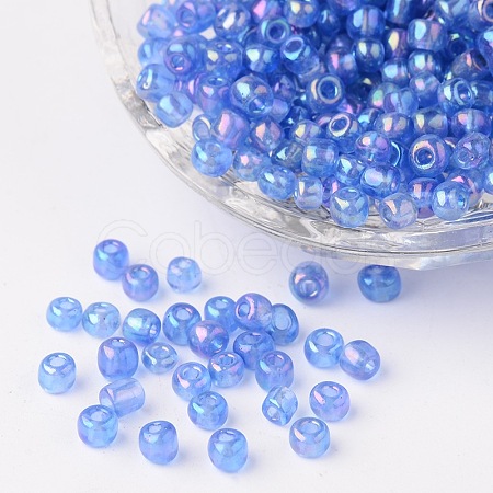 6/0 Transparent Rainbow Colours Round Glass Seed Beads X-SEED-A007-4mm-166-1