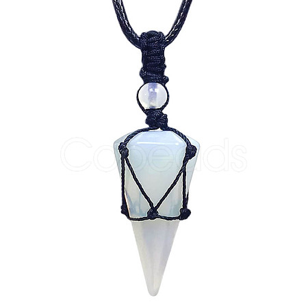 Opalite Cone Pendant Necklaces PW-WG75823-07-1