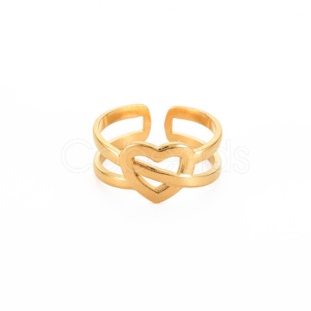 Ion Plating(IP) 304 Stainless Steel Heart Wrap Open Cuff Ring for Women RJEW-S405-209G-1