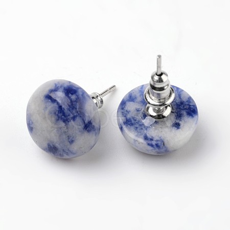 Half Round Dome Natural Blue Spot Jasper Stud Earrings EJEW-L171-04-1