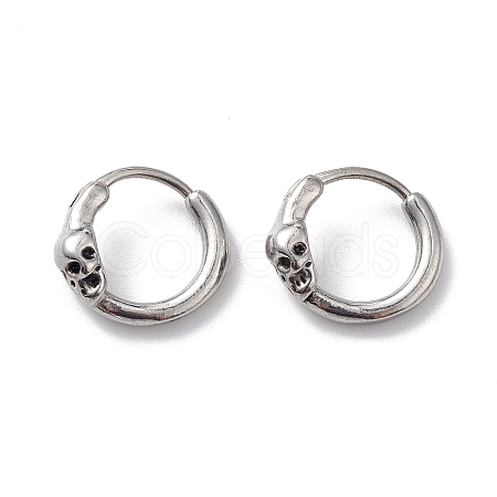 304 Stainless Steel Skull Hoop Earrings for Men Women EJEW-F312-03AS-1