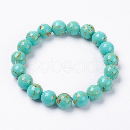 Synthetic Turquoise Beaded Stretch Bracelet BJEW-P208-04-8mm-1