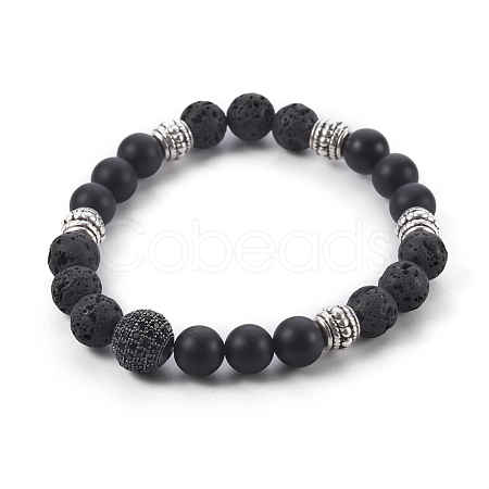 Natural Lava Rock and Natural Black Agate(Dyed) Beads Stretch Bracelets BJEW-JB04005-03-1