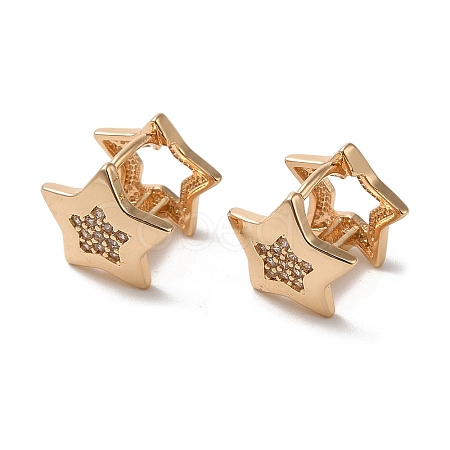 Brass Cubic Zirconia Star Hoop Earrings for Women EJEW-M238-01KCG-1