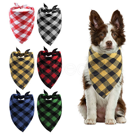 Globleland 6Pcs 6 Colors Tartan Pattern Polyester Dog Bandanas AJEW-GL0001-98-1