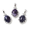 Natural Purple Banded Agate(Dyed & Heated) Oval Pendants, Platinum Tone Brass Micro Pave Clear Cubic Zirconia Flower Charms, Long-Lasting Plated, Lead Free & Cadmium Free, 30x19x10mm, Hole: 7.8x5mm