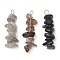 Gradient Color Natural Smoky Quartz & Natural Obsidian & Natural Labradorite Chip Beaded Pendants, with 304 Stainless Steel Loops, Golden, 28~34x7~10x7~10mm, Hole: 2x3mm, 3pcs/set