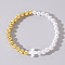 Summer Vacation Style Brass and Plastic Imitation Pearl Bead Bracelet for Women, with Cross Shell, White, Golden, 6-7/8 inch(17.5cm)