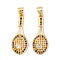 Brass Micro Pave Cubic Zirconia Pendants, Real 18K Gold Plated Tennis Racket Charms, Colorful, 26x10x2mm, Hole: 5.2x3.6mm