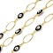 Rack Plating Brass Enamel Link Chains, Long-Lasting Plated, Unwelded, Real 18K Gold Plated, Oval, Black, 13~13.5x5~7x0.8~4mm