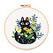 DIY Embroidery Kits, Including Printed Cotton Fabric, Embroidery Thread & Needles, Imitation Bamboo Embroidery Hoop, Cat Pattern, 200mm