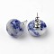 Half Round Dome Natural Blue Spot Jasper Stud Earrings, with Platinum Plated Brass Findings, 18mm, Pin: 0.8mm