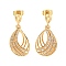 Teardrop Brass Pave Clear Cubic Zirconia Dangle Earrings, Real 16K Gold Plated, 30x14mm