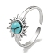 304 Stainless Steel Synthetic Turquoise Cuff Rings, Sun Open Rings for Women, Stainless Steel Color, Adjustable