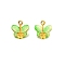 10Pcs Glass Charms, with Golden Alloy Finding, Butterfly, Lime, 14.5x10mm