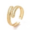 Brass Hollow Out Rectangle Open Cuff Ring for Women, Golden, Inner Diameter: 17mm