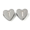 Tarnish Resistant 304 Stainless Steel Beads, Heart with Letter, Stainless Steel Color, Letter T, 7x8x3mm, Hole: 2mm