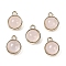 Natural Rose Quartz Pendants, with GoldenTone Rack Plating Brass, Flat Round, 9.8x7.5x4.3mm, Hole: 1.2mm