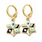 Real 18K Gold Plated Brass Dangle Leverback Earrings, with Enamel and Cubic Zirconia, Evil Eye, Black, 30.5x13mm