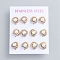 304 Stainless Steel Stud Earrings, Love Knot Earrings, with Plastic Imitation Pearl Beads and Ear Nuts, Multi-color, 11mm, Pin: 0.7mm, 6pairs/card