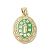 Oval with Virgin Mary Brass Micro Pave Clear Cubic Zirconia Pendants KK-K385-030G-2