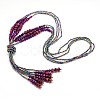 Glass Bead Lariat Necklaces NJEW-O059-04F-1