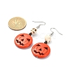 Synthetic Turquoise Pumpkin & Skull Dangle Earrings EJEW-TA00240-3