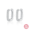 Anti-Tarnish Oval Rhodium Plated 925 Sterling Silver with Rhinestone Hoop Earrings IL6021-2-1