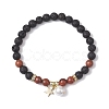 6mm Round Natural Lava Rock & Gemstone Beaded Stretch Bracelets BJEW-JB10846-3