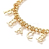 Letter PEACE Brass Charm Bracelets for Women BJEW-L696-107G-2