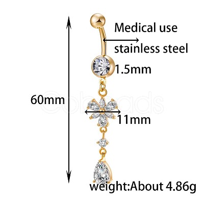 Brass Cubic Zirconia Navel Ring AJEW-EE0004-11-1