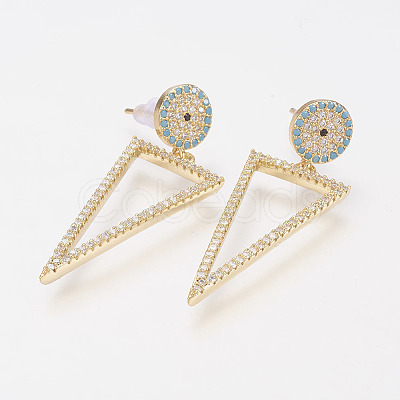 Brass Micro Pave Cubic Zirconia Dangle Ear Studs EJEW-G229-03G-1