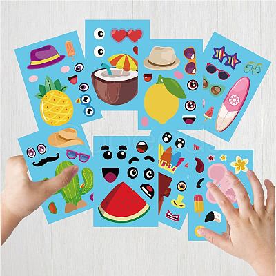 48 Sheets 8 Styles Summer Paper Make a Face Stickers DIY-WH0467-009-1