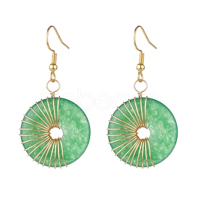 Donut Natural Malaysia Jade Dangle Hoop Earrings EJEW-JE04746-1