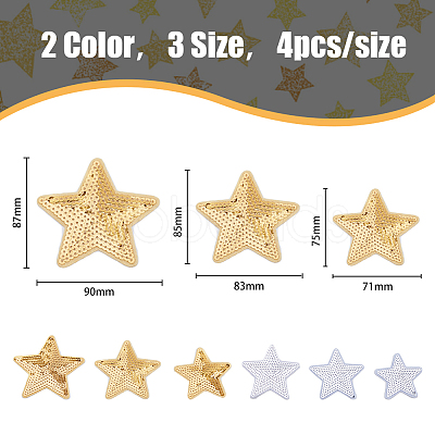 HOBBIESAY 24Pcs 6 Style Star Computerized Embroidery Cloth Iron On Sequins Patches PATC-HY0001-12-1