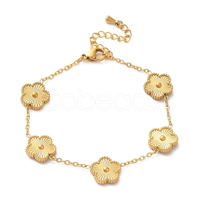 Ion Plating(IP) 304 Stainless Steel Flower Link Chain Bracelets BJEW-H602-01G-1