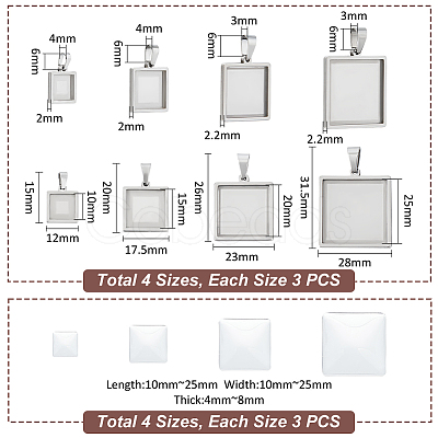 Unicraftale DIY Blank Square Pendant Making Kit DIY-UN0005-47-1