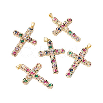 Rack Plating Brass Micro Pave Colorful Cubic Zirconia Pendants ZIRC-C040-27G-1