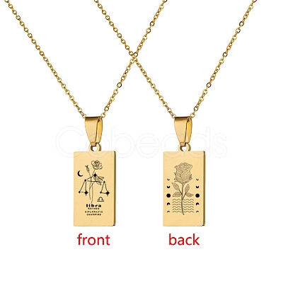 12 Constellation Stainless Steel Tarot Card Engraved Pendant Cable Chain Necklaces PW-WG94DCE-07-1