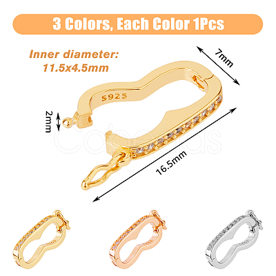 DICOSMETIC 3Pcs 3 Colors 925 Sterling Sliver Peanut Twister Clasps STER-DC0001-25-1