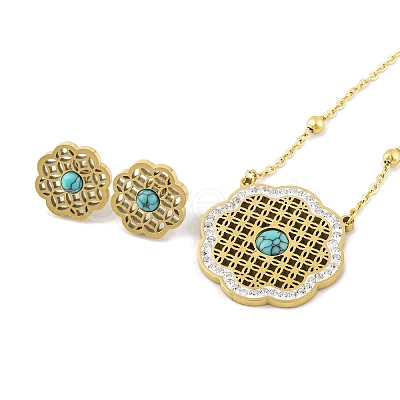 Synthetic Turquoise Stud Earrings & Pendant Necklaces Sets SJEW-M100-02B-G-1