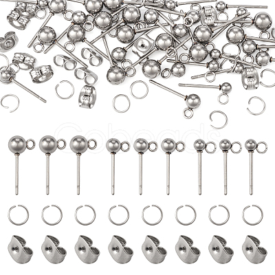 Pandahall 90Pcs 3 Size 202 Stainless Steel Ball Stud Earring Findings STAS-TA0002-22-1