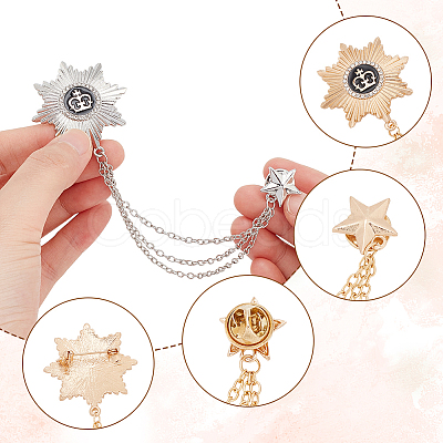 AHADERMAKER 4Pcs 2 Colors Zinc Alloy Star with Crown Hanging Chain Brooch JEWB-GA0001-19-1