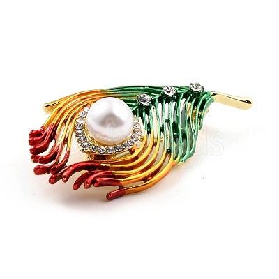 Feather Alloy Brooch with Resin Pearl JEWB-O009-10-1