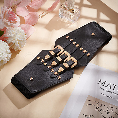 PU Leather Wide Elastic Corset Belts AJEW-WH0413-88A-1