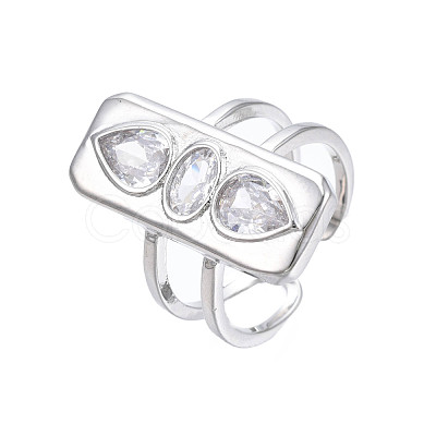 Cubic Zirconia Rectangle Open Cuff Ring RJEW-N037-015-01P-1