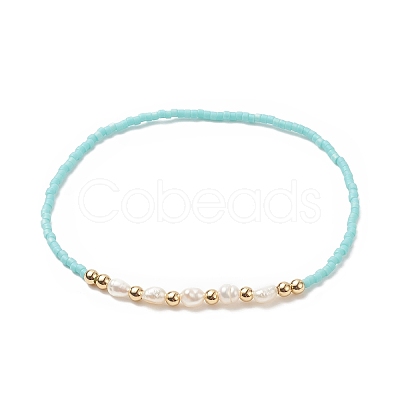 Natural Pearl & Glass Seed Beaded Stretch Bracelet for Women BJEW-JB09167-1