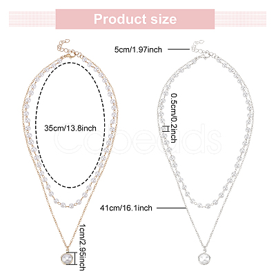 ANATTASOUL 2Pcs 2 Colors Plastic Imitation Pearl Pendants Double Layer Necklaces Set NJEW-AN0001-11-1