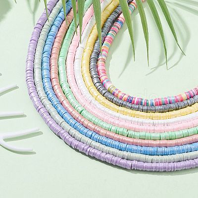 10 Strands 10 Colors Handmade Polymer Clay Beads Strand CLAY-YW0001-92-1