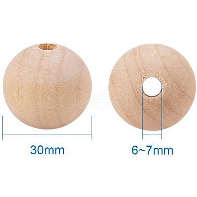 Round Unfinished Wood Beads WOOD-PH0004-30mm-LF-1